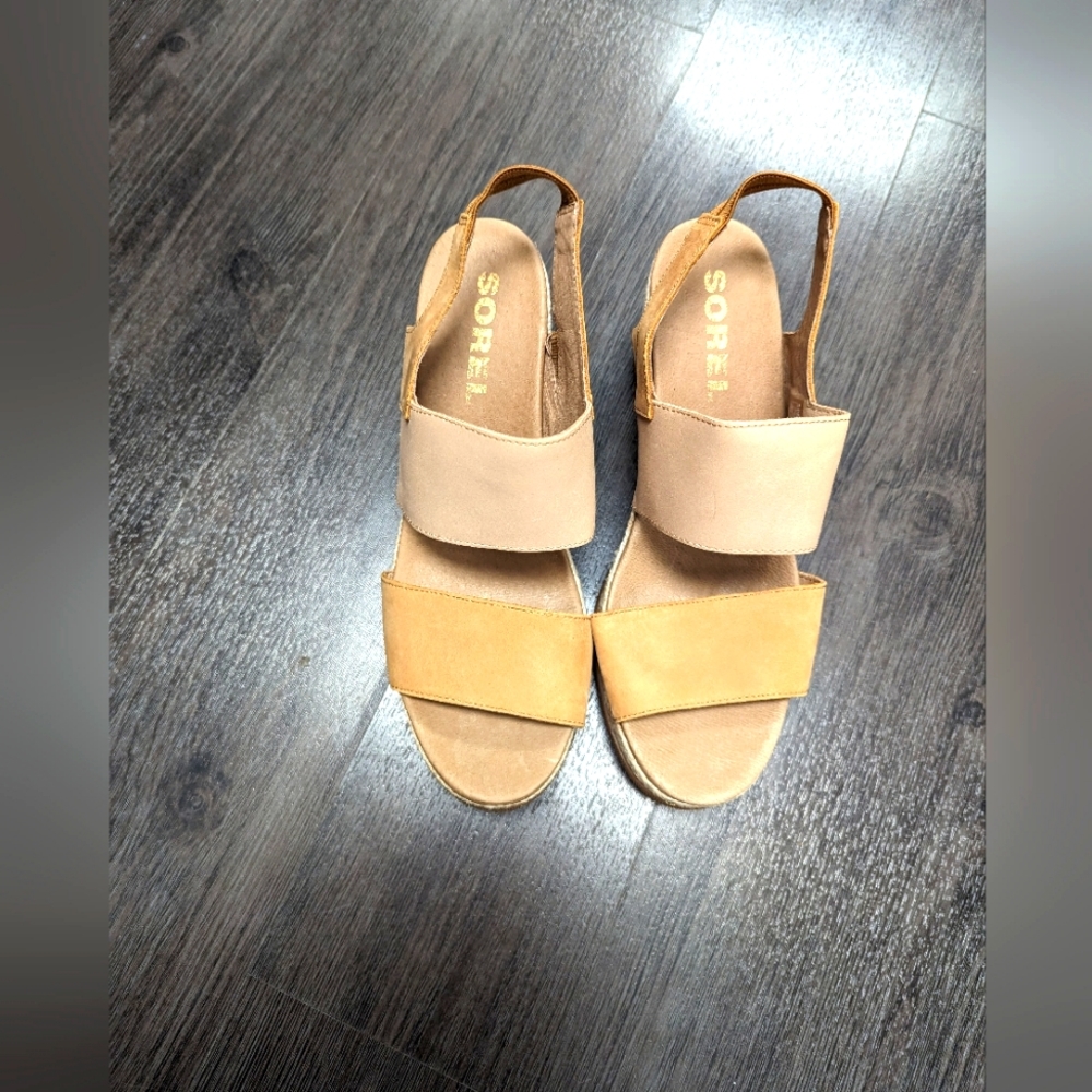 Sorel Joanie II Slingback Platform Wedge Sandals Jute Tan Cream Size 12